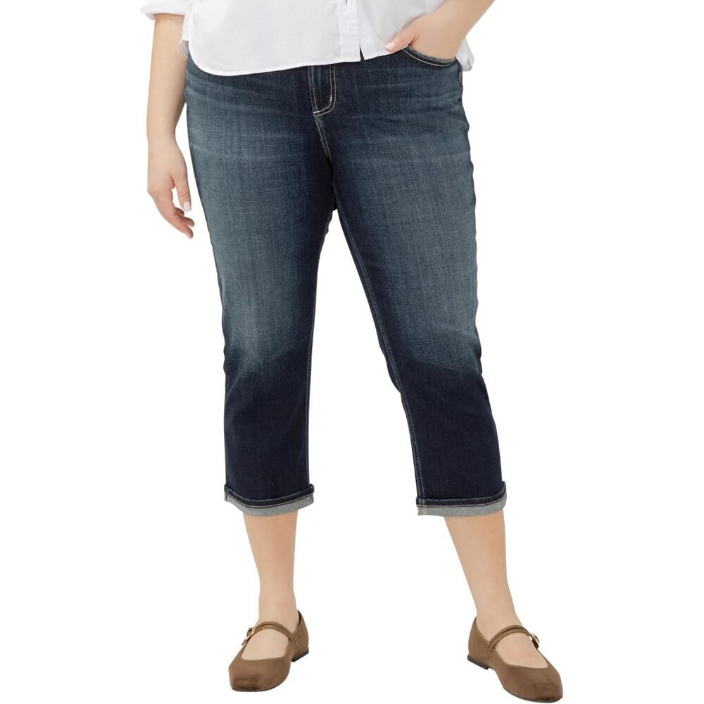 Womens Plus Size Capri Jeans High Rise Curvy Fit Dark Indigo 18 Plus
